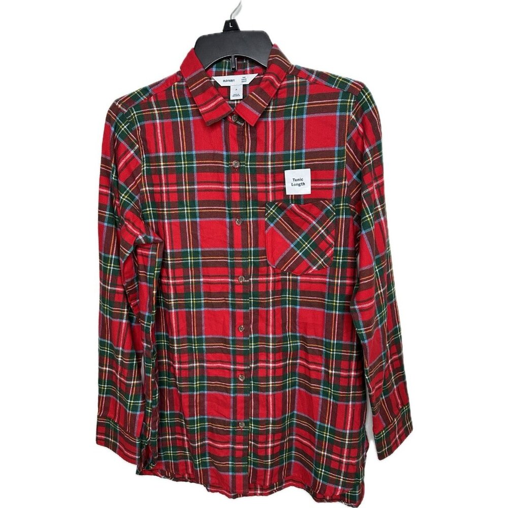 Old Navy Womens Lightweight Flannel Tunic Shirt Red Tartan Size M NWT
